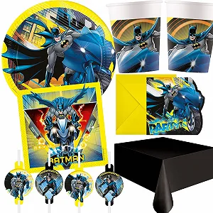 Набір посуду для вечірки Batman Rogue Rage для дитячих днів народжень з 6-8 дітьми: тарілки, стакани, серветки, запрошення, скатертина, соломинки, стрічки, повітряні кульки, дитячі прикраси для вечірки - Фото 1