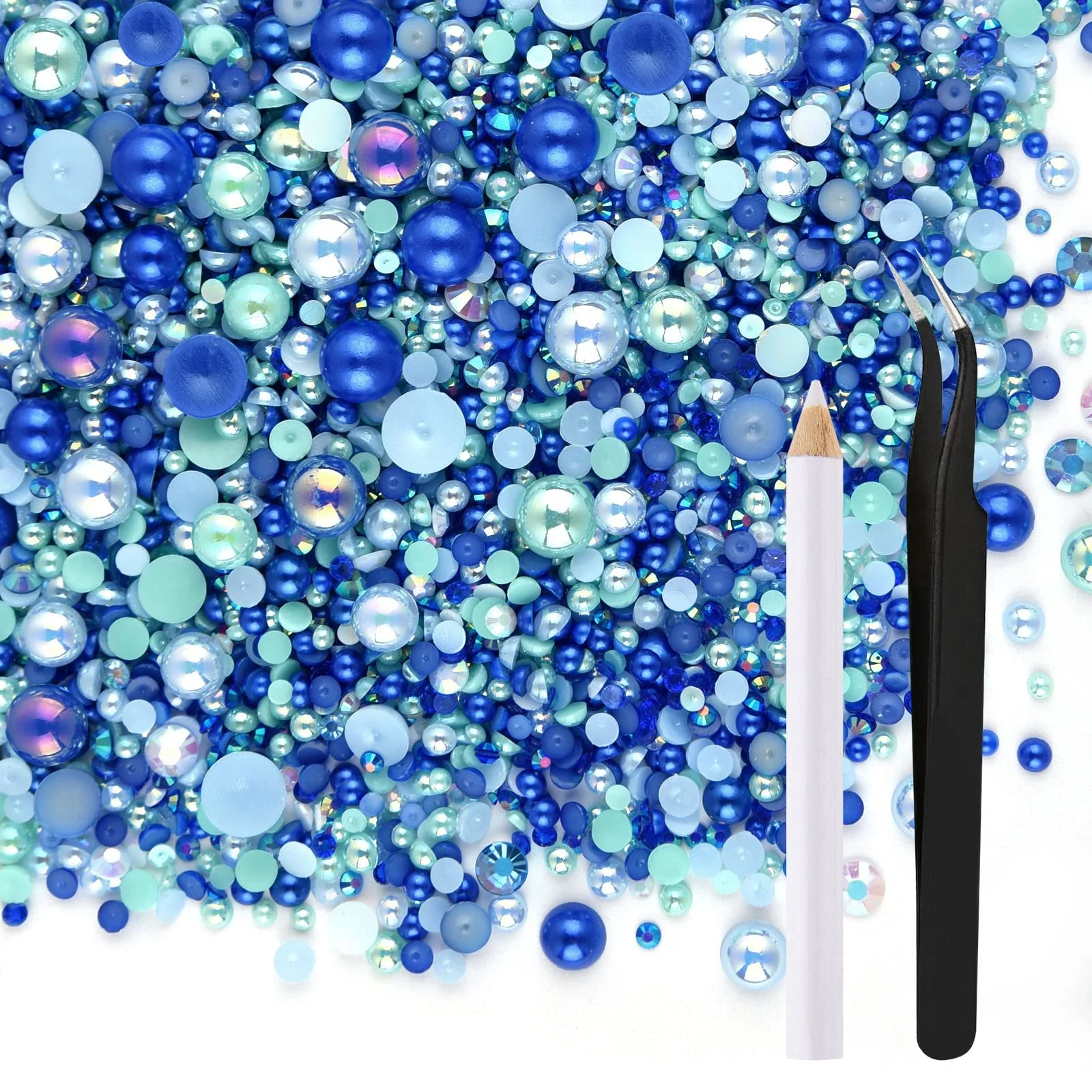Микс Полубусины и Стразы ASTARON для рукоделия 3 мм 10 мм, Плоская задняя часть, для лица, ногтей, DIY, чашек, искусства, обуви, одежды (Синяя серия), фото №1