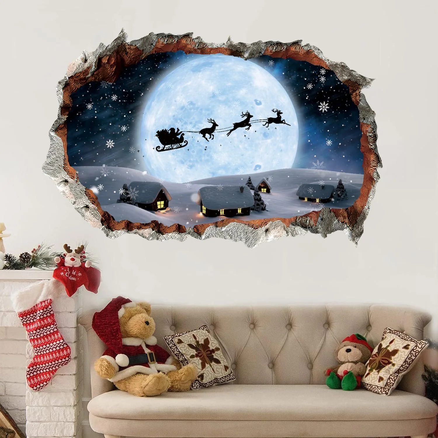 Наклейки на вікна HPNIUB 3D Різдвяні Санта Сніжинки Знімні для вітрин та скла, фото №2