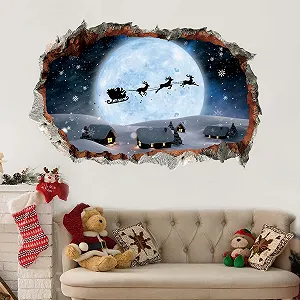 Наклейки на вікна HPNIUB 3D Різдвяні Санта Сніжинки Знімні для вітрин та скла synthetic.ua - Фото 1