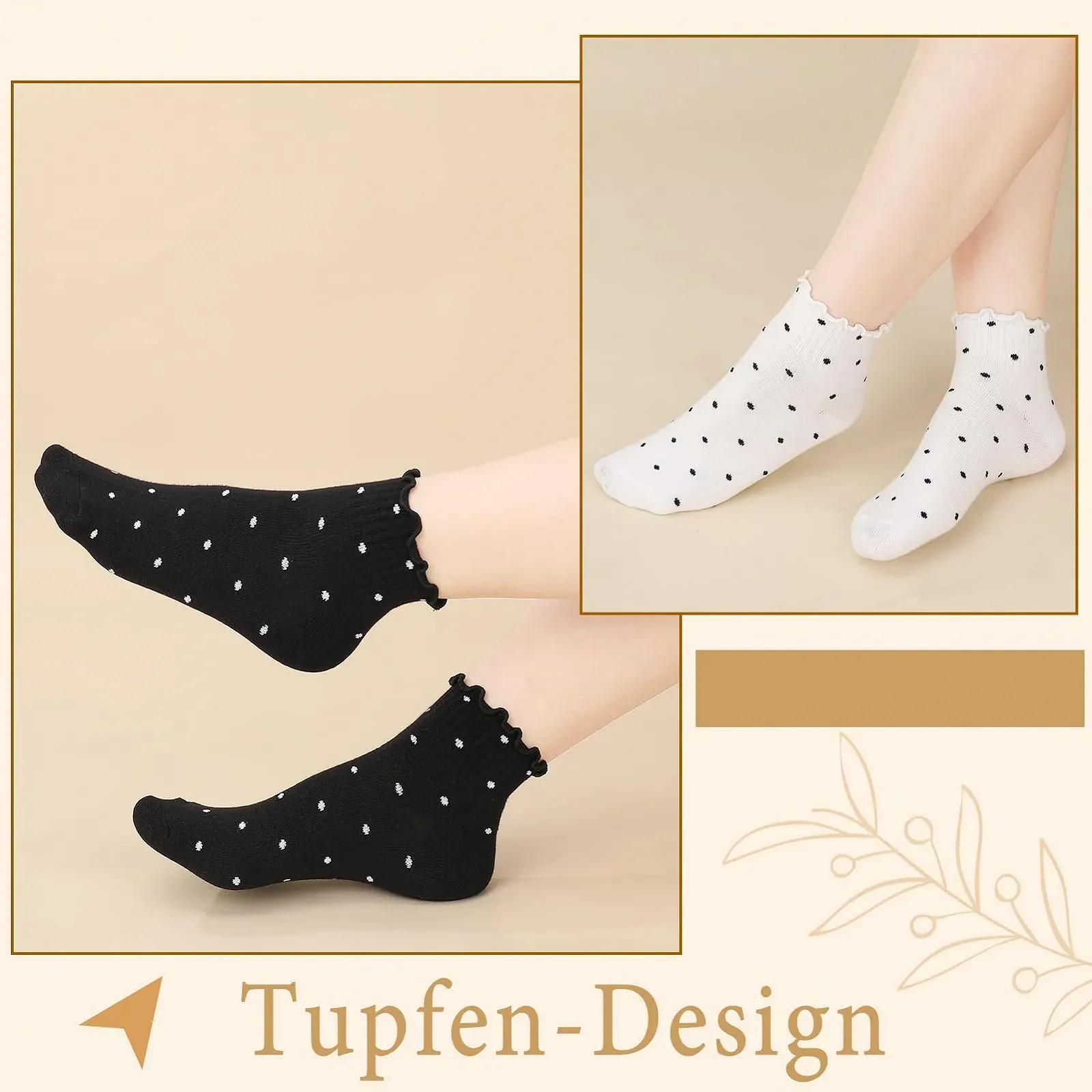 Носки с рюшами в полоску, 6 пар, бело-черные, вязаные, размер EU 35-40, фото №4