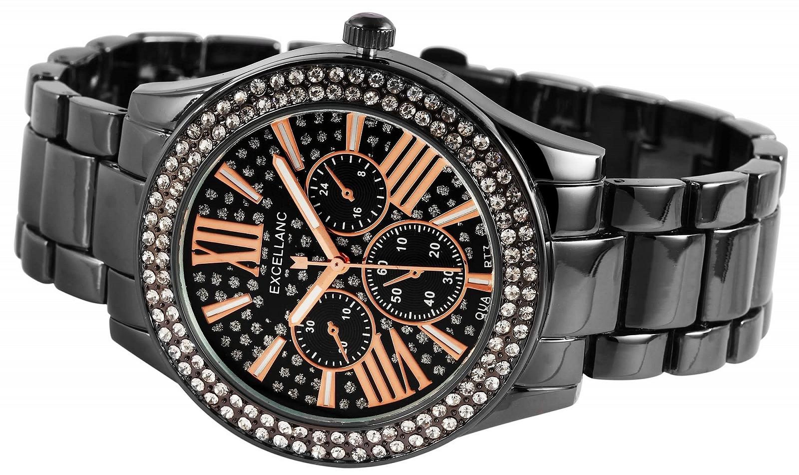 Годинник Excellanc Жіночий Металевий Браслет з Ланками Люмінесцентні Стрілки Стрази Аналоговий, фото №2