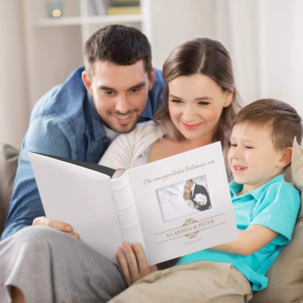 Фотоальбом Murrano для DIY с вырезом для фото + гравировка - на 240 фотографий формата 10 x 15 см - 60 черных страниц - размер 33 x 30 см - белый - подарок на годовщину свадьбы, фото №7