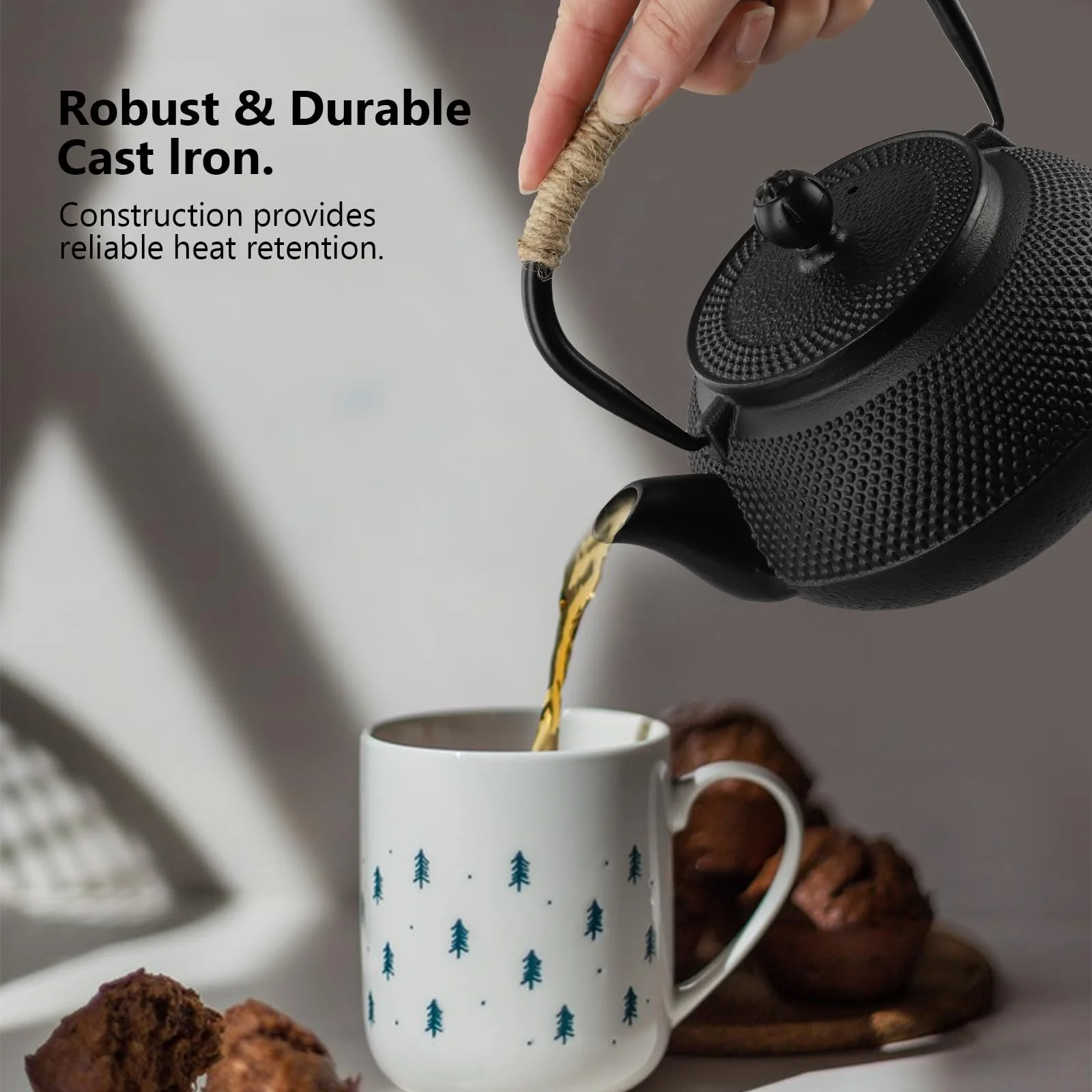 Чайник-заварник Чавунний Чорний Японський з Ситечком 946 мл Традиційний, фото №4