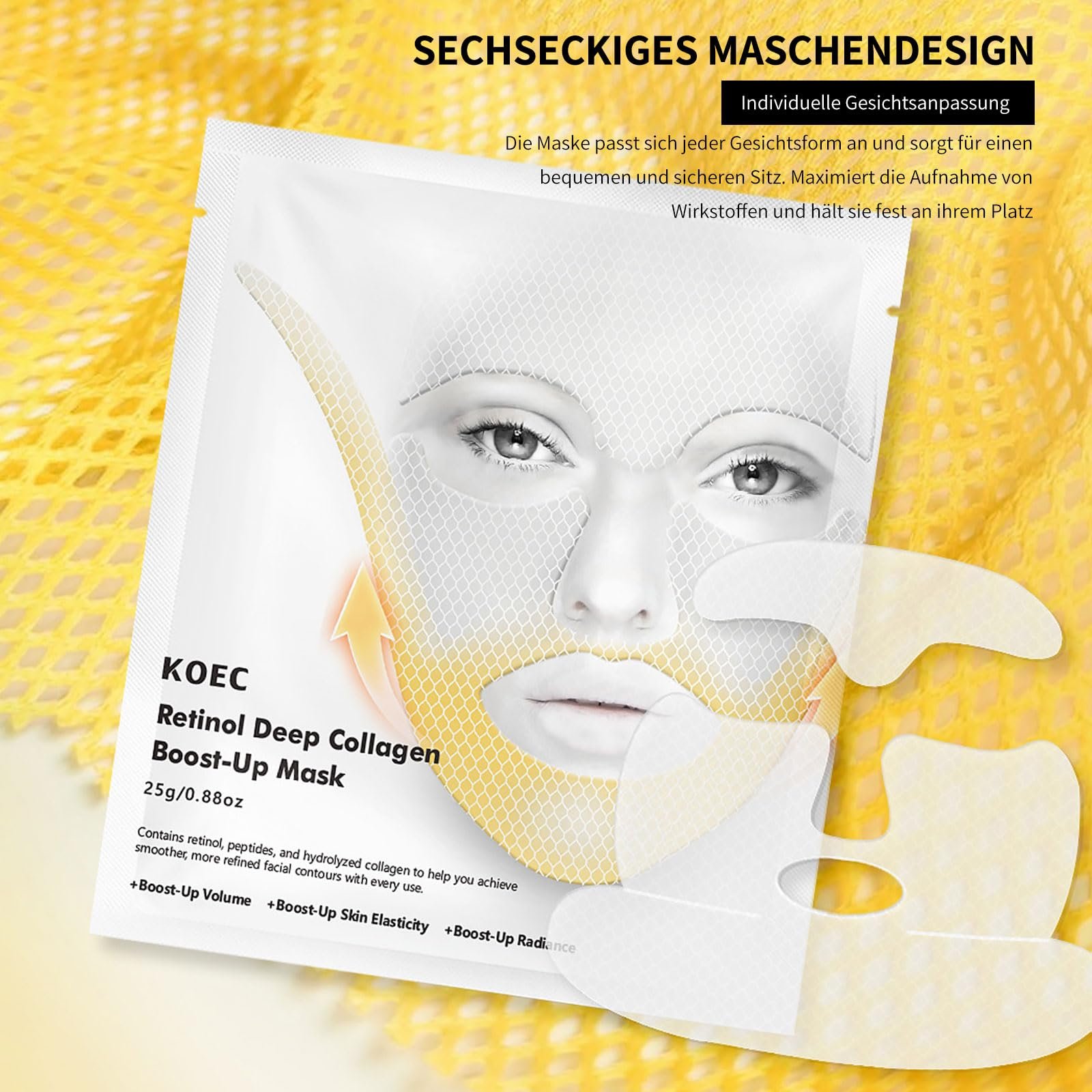 Маска Retinol Deep Collagen, Маска для підвищення рівня колагену, Маска для видалення подвійного підборіддя, фото №5