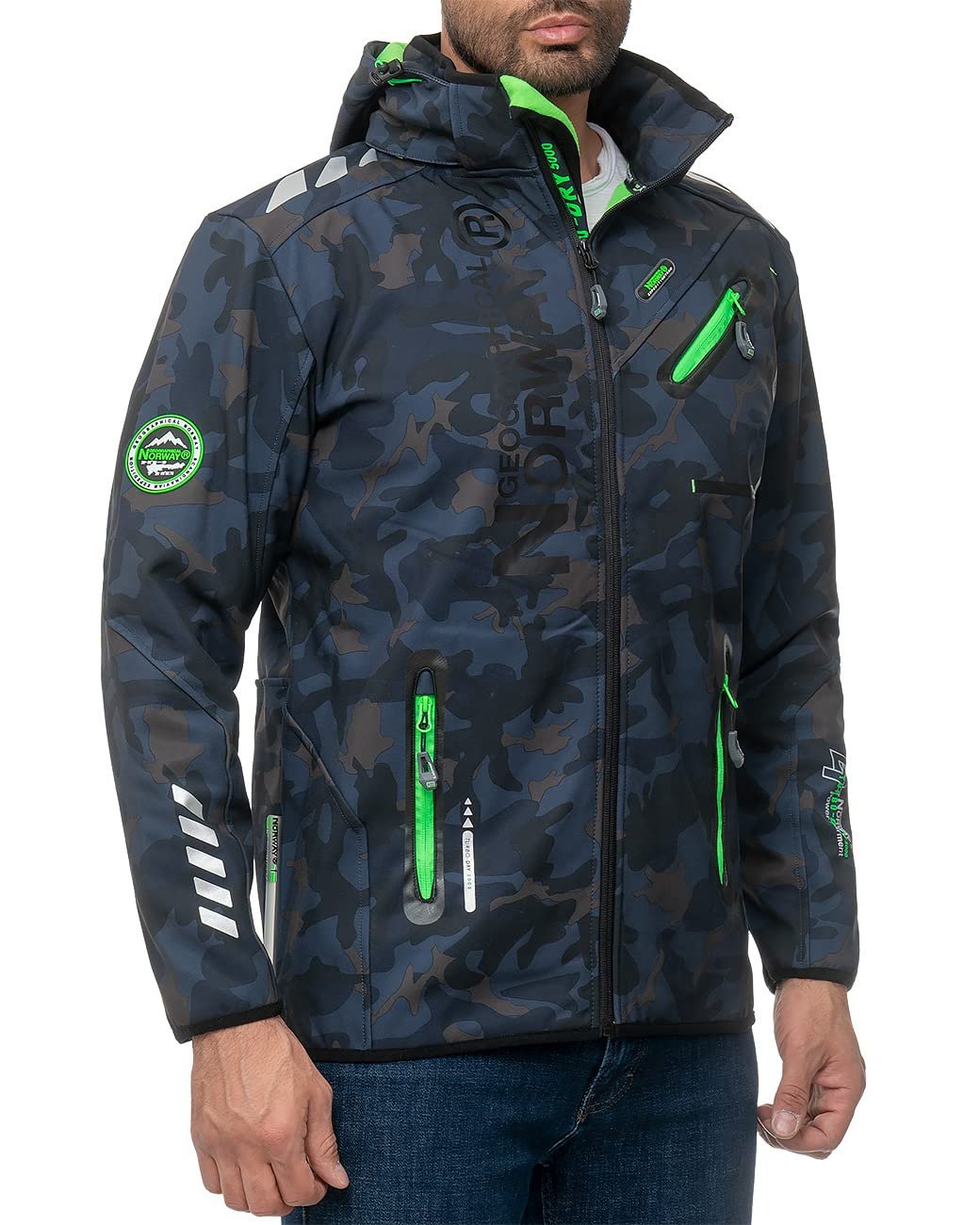 Софтшелл Куртка Geographical Norway Функциональная куртка Ветрозащитная куртка с капюшоном Ветрозащита Стойкий воротник Холодостойкая Для активного отдыха Пешего туризма Кемпинга, фото №6