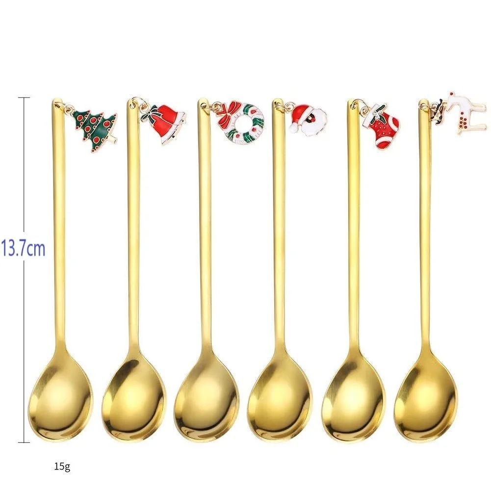 Набір з 6 різдвяних ложок, кавові з нержавіючої сталі, фото №2 Набір з 6 різдвяних ложок, кавові з нержавіючої сталі, фото №2