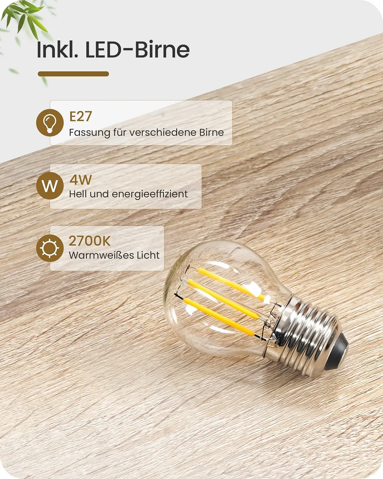 Настільні лампи ZME07TLDP205 Набір 2 шт. Дерево E27 2700K Бежеві 36 см, фото №5