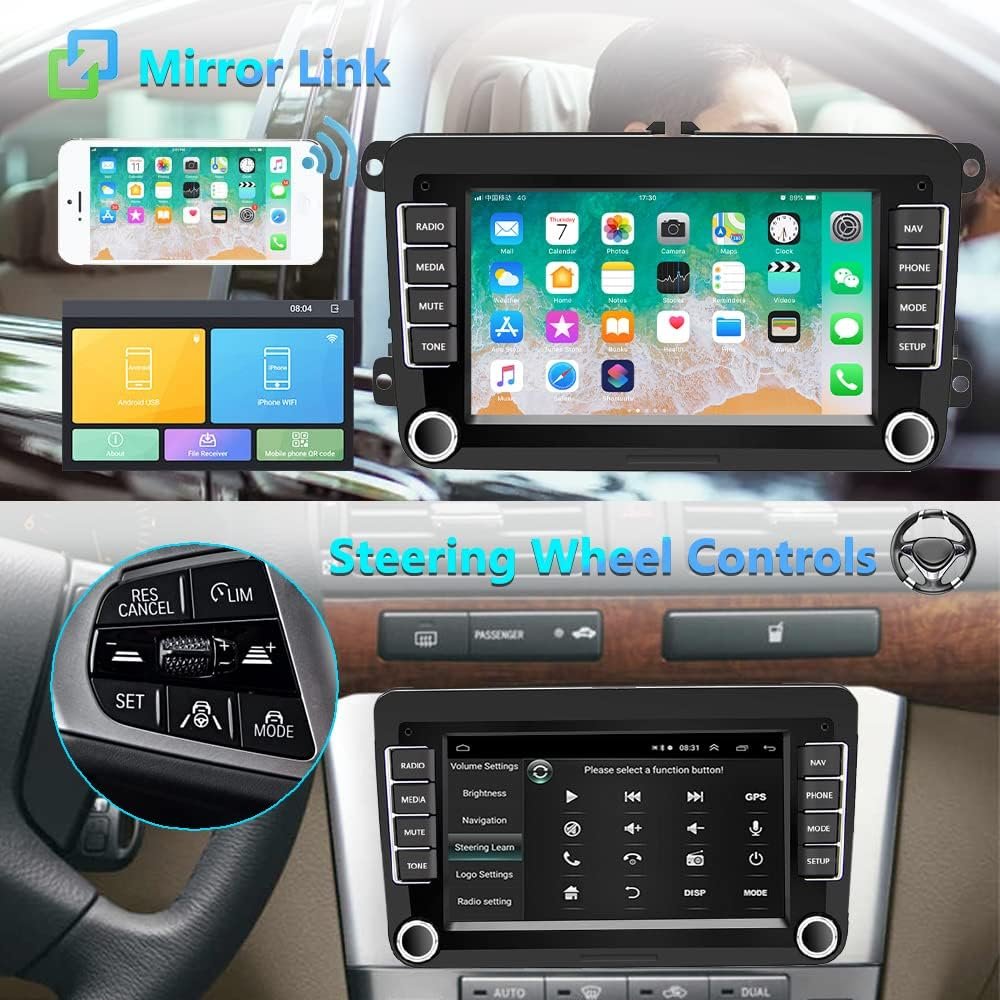 Штатна автомагнітола Podofo для VW Golf 5 6 Polo Seat Skoda Tiguan Passat B6 / 9" / Сенсорна / 2/32Гб / Android 12 / Bluetooth / WI-FI / GPS / USB, фото №4