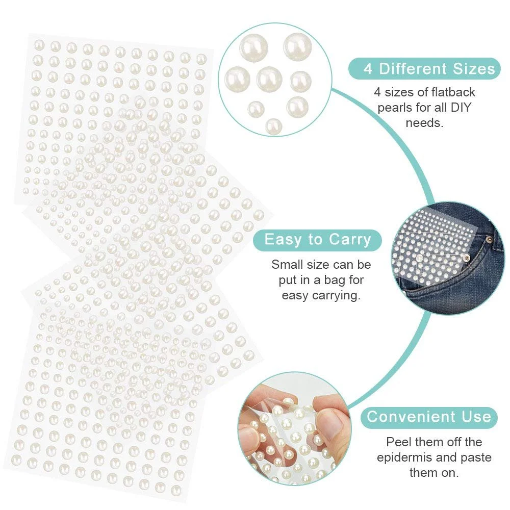 Стрази Клейкі Напівкруглі Білі Різних Розмірів 1320 шт., фото №3