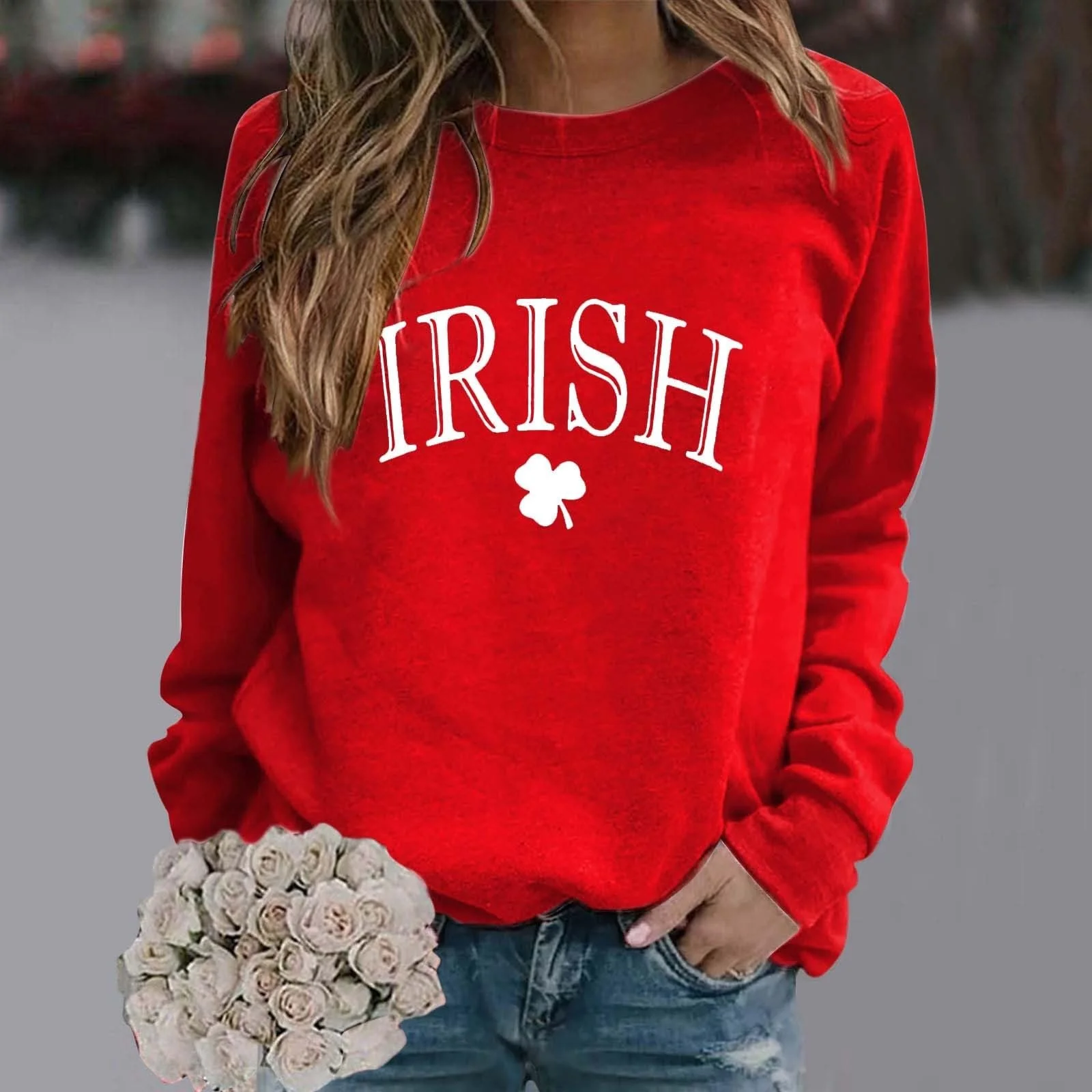 Женский свитшот HUIFUAO День Святого Патрика Lucky Clover Длинный рукав, фото №3 Женский свитшот HUIFUAO День Святого Патрика Lucky Clover Длинный рукав, фото №3