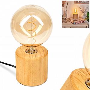 Настільна лампа HOFSTEIN Argea Дерев'яна, Натуральний/Чорний, Скандинавський/Бохо дизайн, Вимикач, E27 - Фото 1