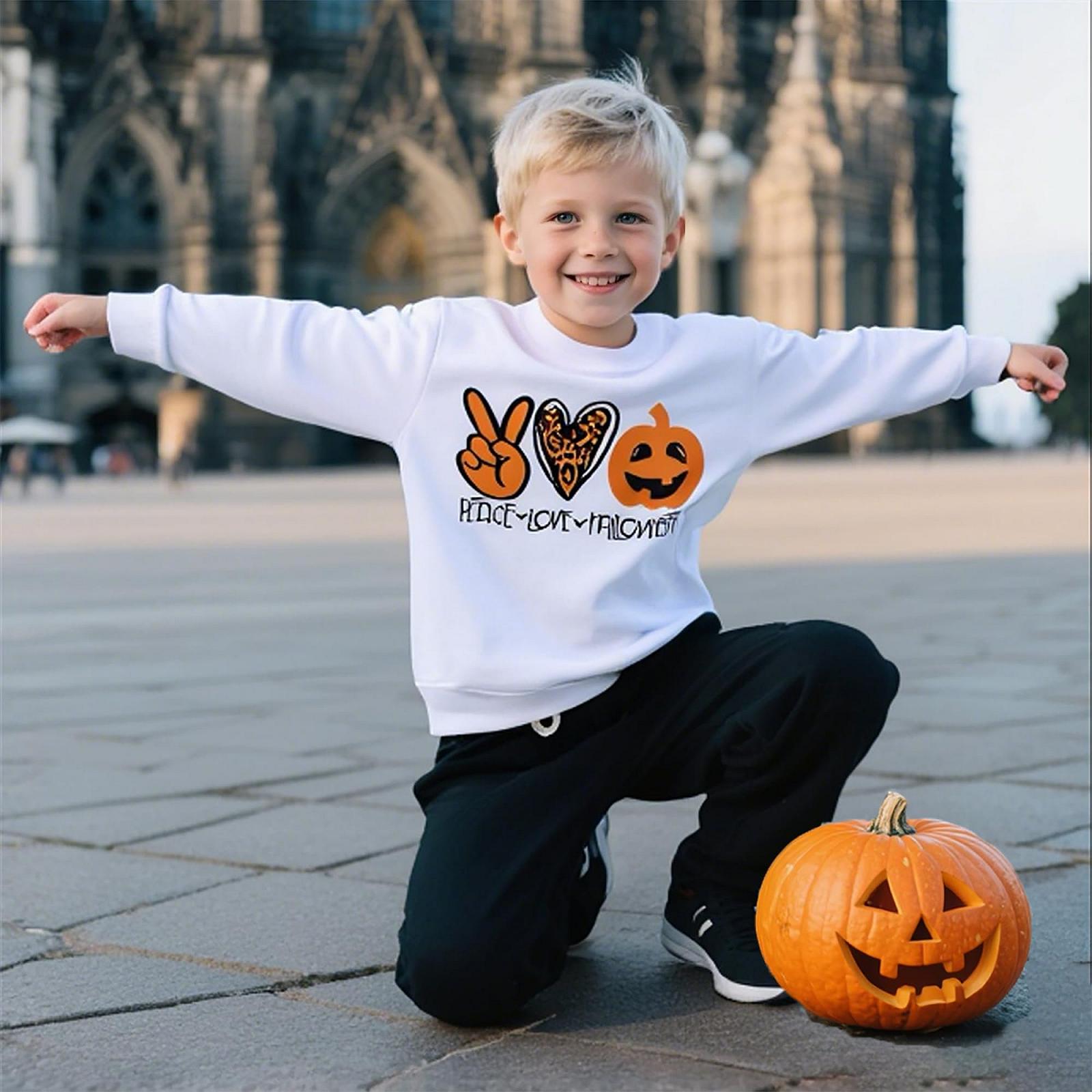 Свитшот для мальчиков TCWWBB Хэллоуин Тыква Скелет Хлопок Длинный рукав, размеры 92 98 104 110 116 122, фото №3