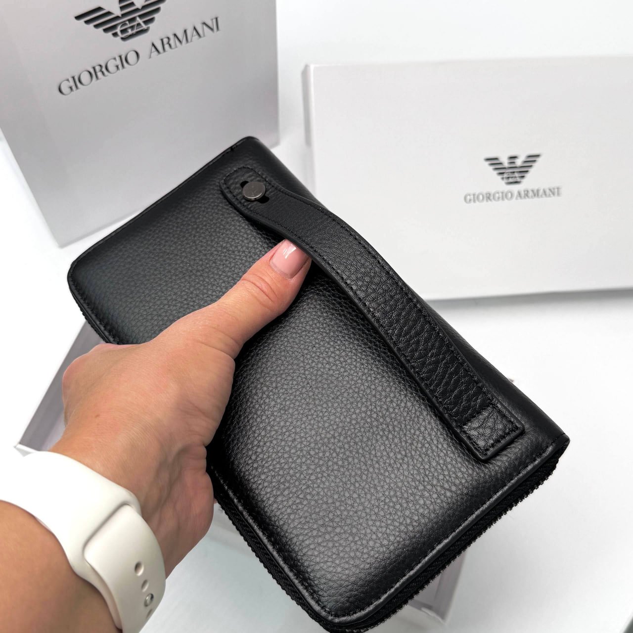 Чоловічий шкіряний гаманець на блискавці Giorgio Armani клатч на замку армані, фото №3