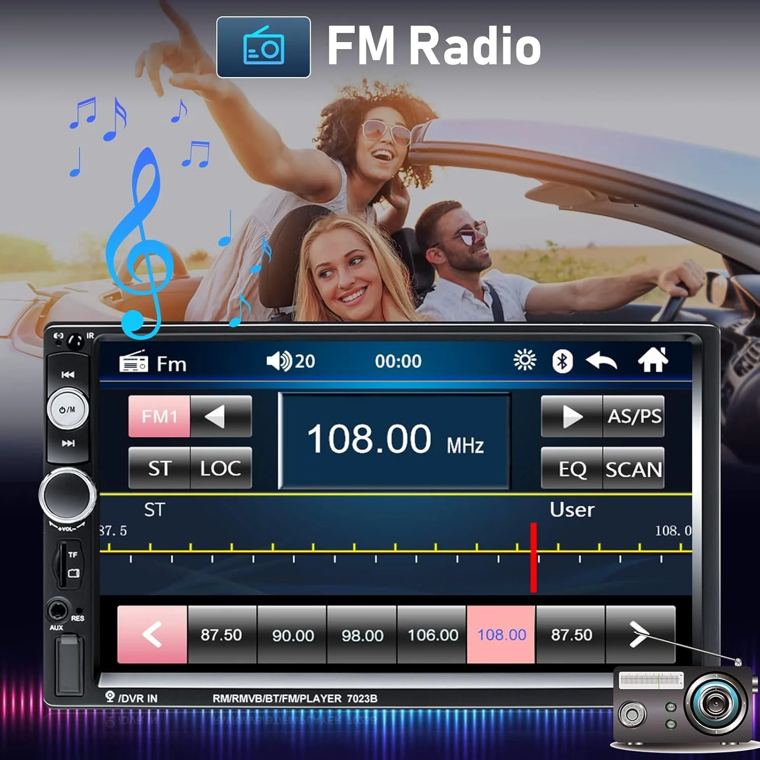 Автомагнітола CAMECHO / 7" / Сенсорна / Bluetooth / FM / USB / AUX / TF slot / 2DIN, фото №3 Автомагнітола CAMECHO / 7" / Сенсорна / Bluetooth / FM / USB / AUX / TF slot / 2DIN, фото №3
