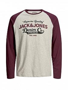 Футболка Jack&Jones LOGO TEE L/S NOOS с длинными рукавами Бордовый M - Фото 1