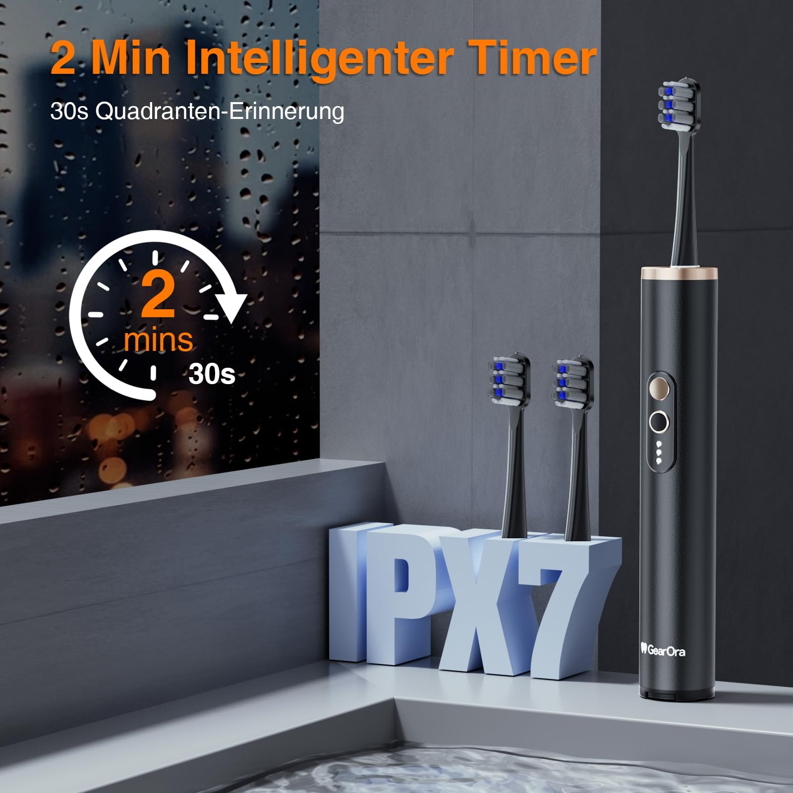 Електрична зубна щітка з UVC-стерилізацією та антибактеріальними щетинками з графену Чорна, фото №7