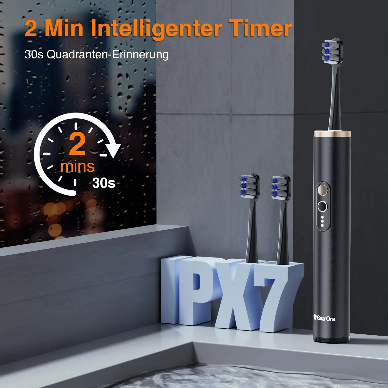 Электрическая зубная щетка с UVC-стерилизацией и антибактериальными щетинками из графена Черная, фото №7