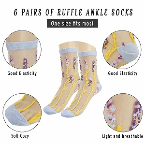 Носки Винтажные Прозрачные 5 пар, Милые Цветочные Тонкие Носки, Эластичные Сетчатые Кружевные Жаккардовые Стеклянные Шелковые Носки для Женщин и Девушек, разноцветные synthetic.ua - Фото 1