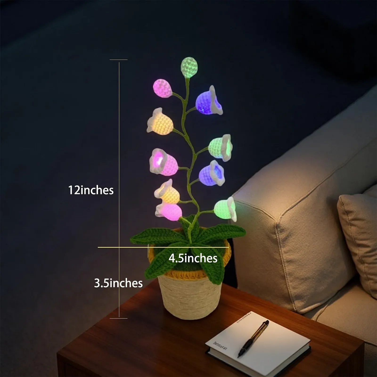 Нічник Конвалія в'язаний гачком світлодіодний бездротовий великий Різнокольоровий, фото №4