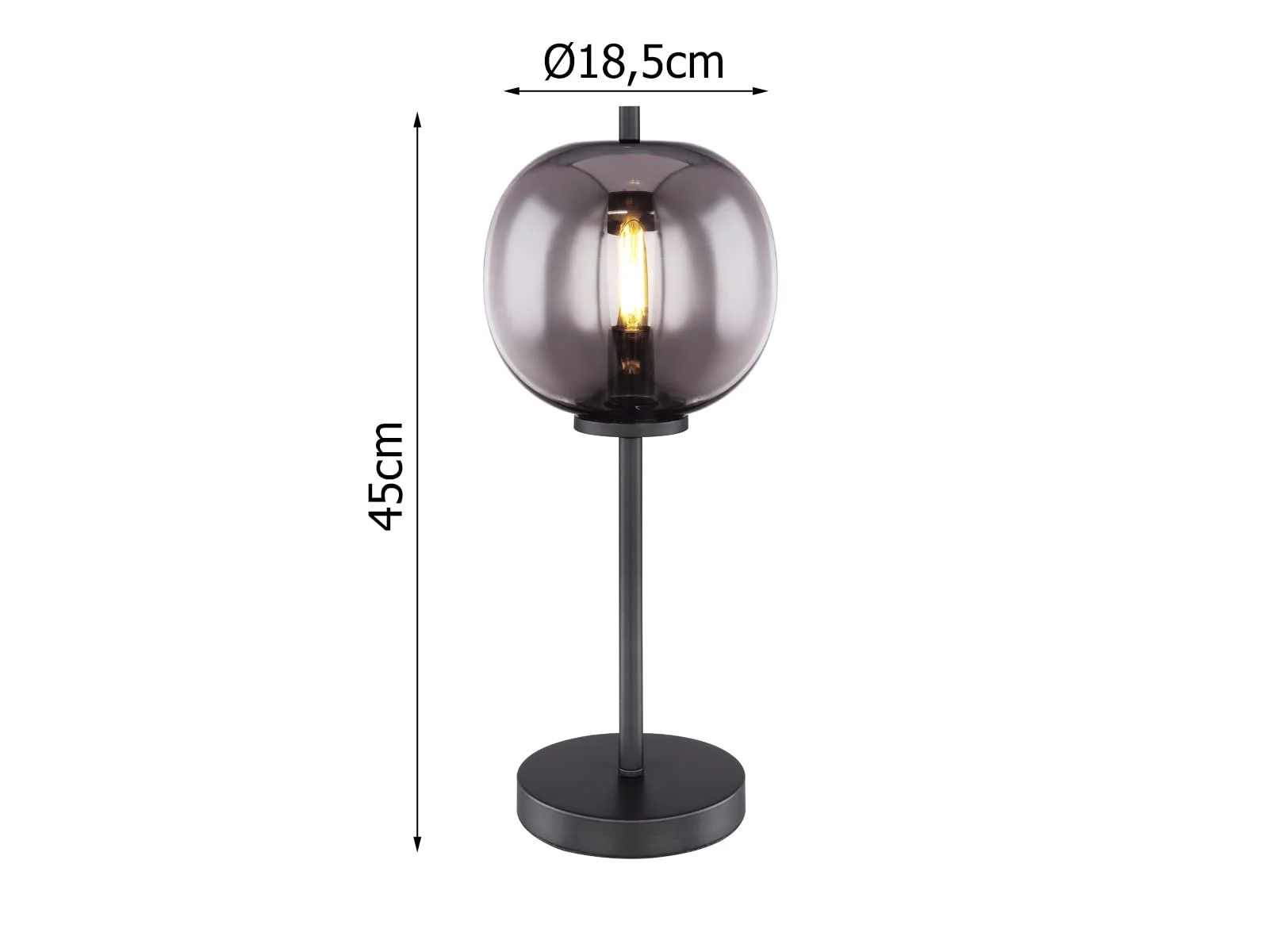 Светодиодная настольная лампа с плафоном-шаром из дымчатого стекла диаметром 18.5 см металлическая черная, фото №2