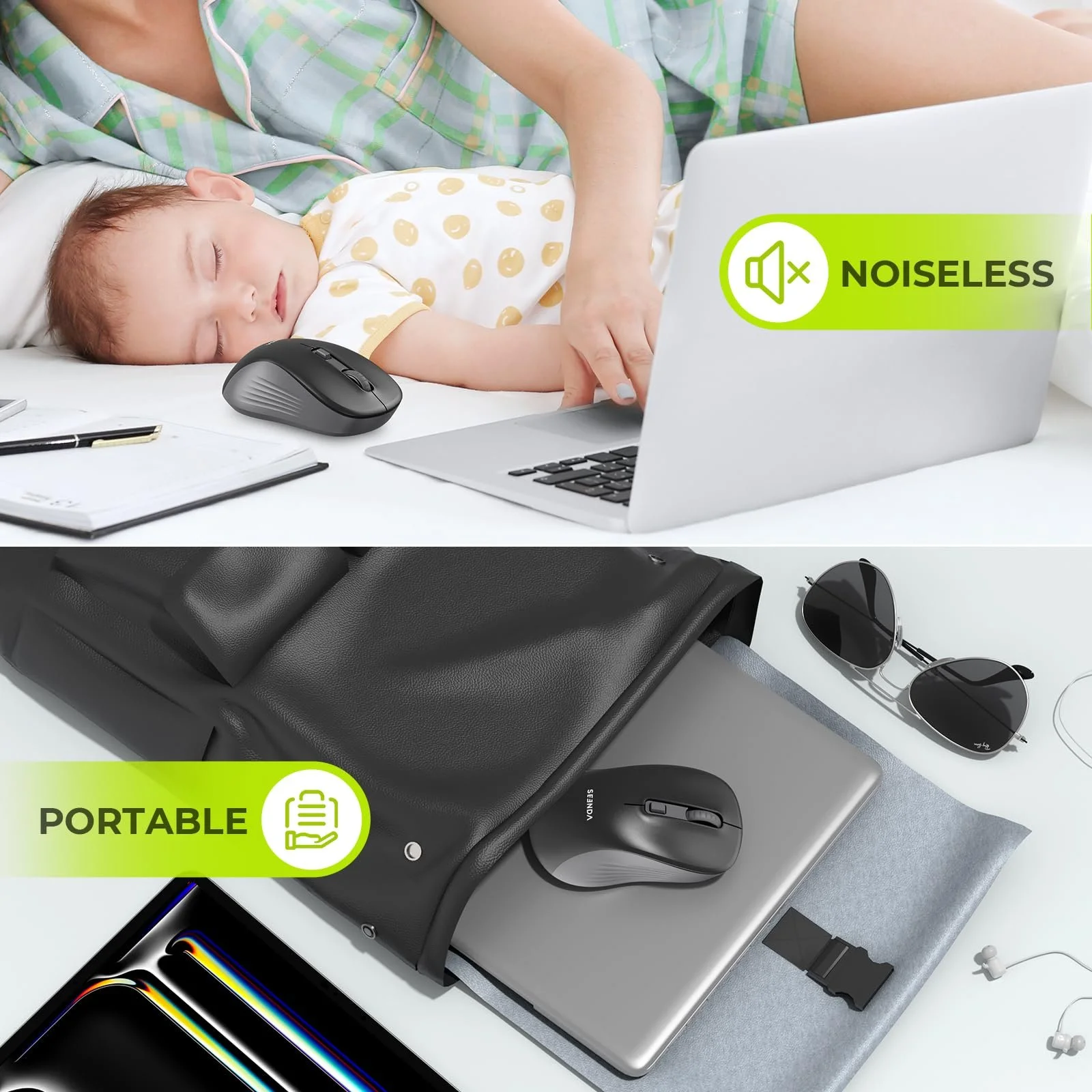 Мышь беспроводная seenda, Dual Mode (Bluetooth + 2.4G USB), Черная, фото №5