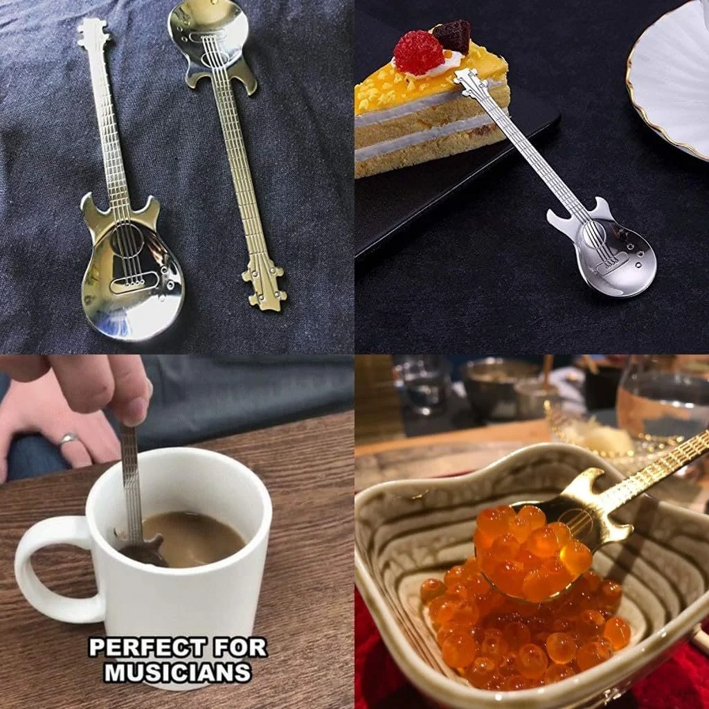 Ложка чайна AYOMI Нержавіюча сталь Форма гітари Набір з 4 штук, фото №3