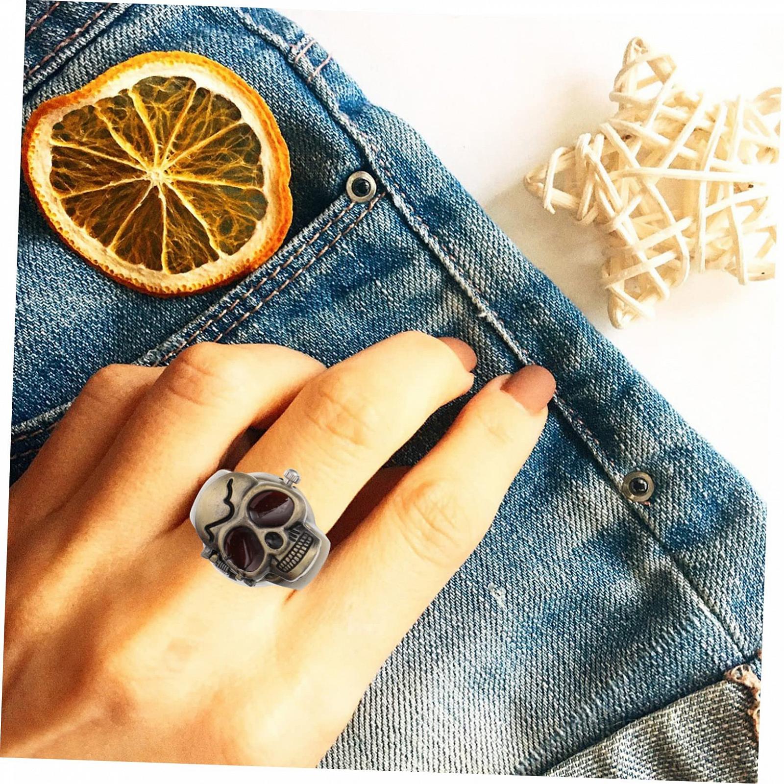 Кольцо-часы OATIPHO Голова призрака, 2 шт. Цифровые часы для женщин, кольца на палец, цинковый сплав, фото №4