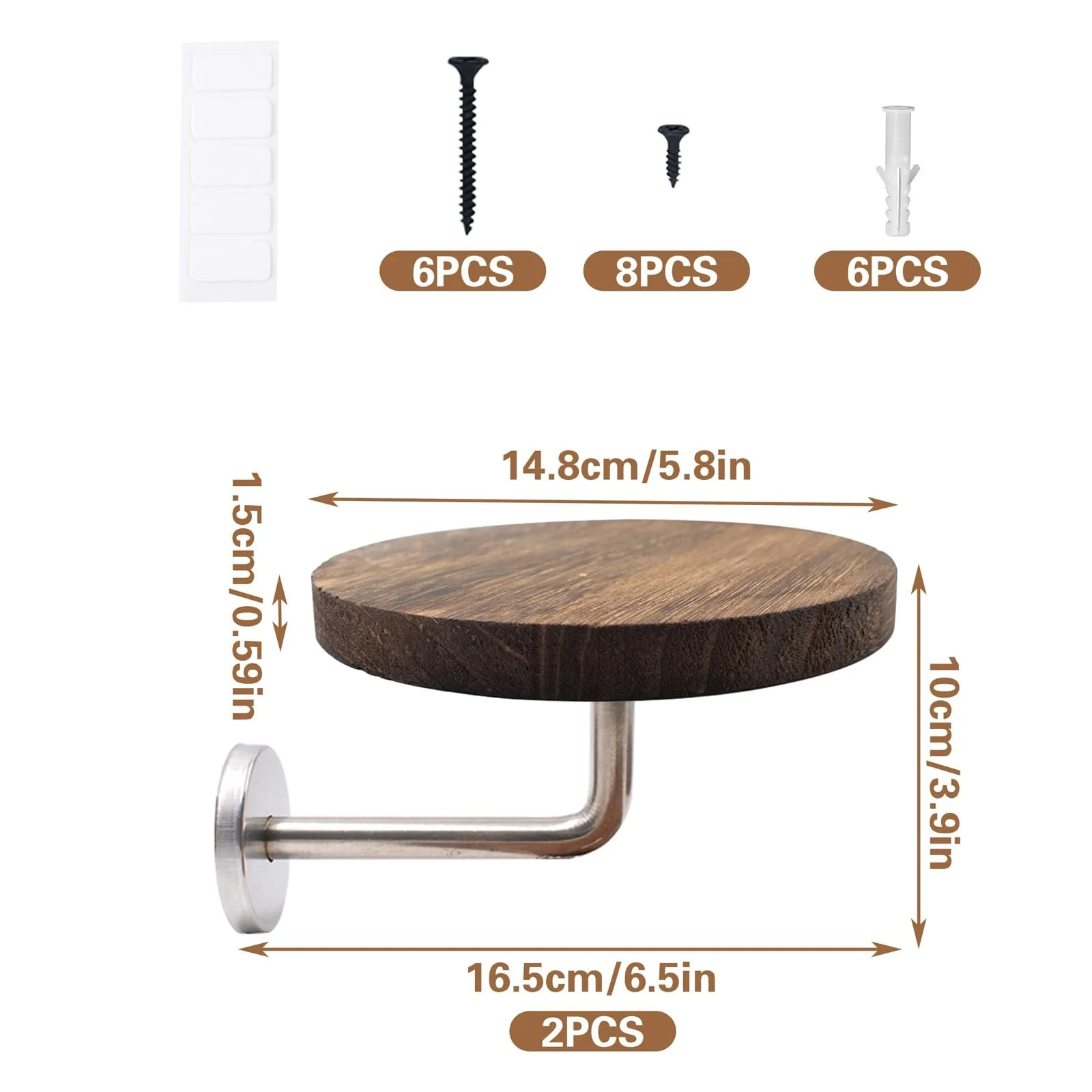 Настінні полиці для квіткових горщиків Набір із 2 штук 15 см Нержавіюча сталь та дерево, фото №2