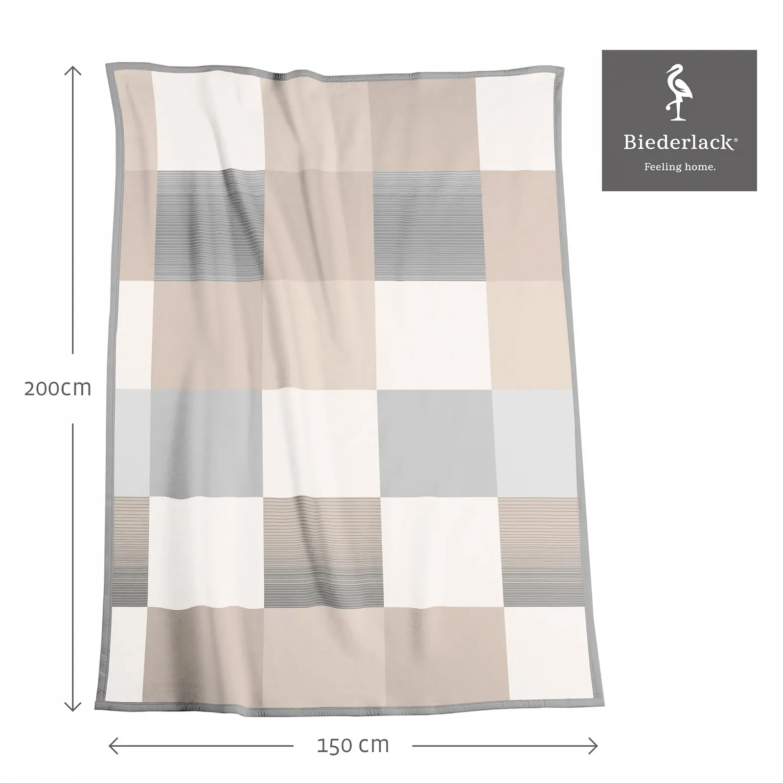 Одеяло Biederlack Fluffy Soft Cuddly из хлопковой смеси Квадраты Серый в сером 150 x 200 см, фото №2