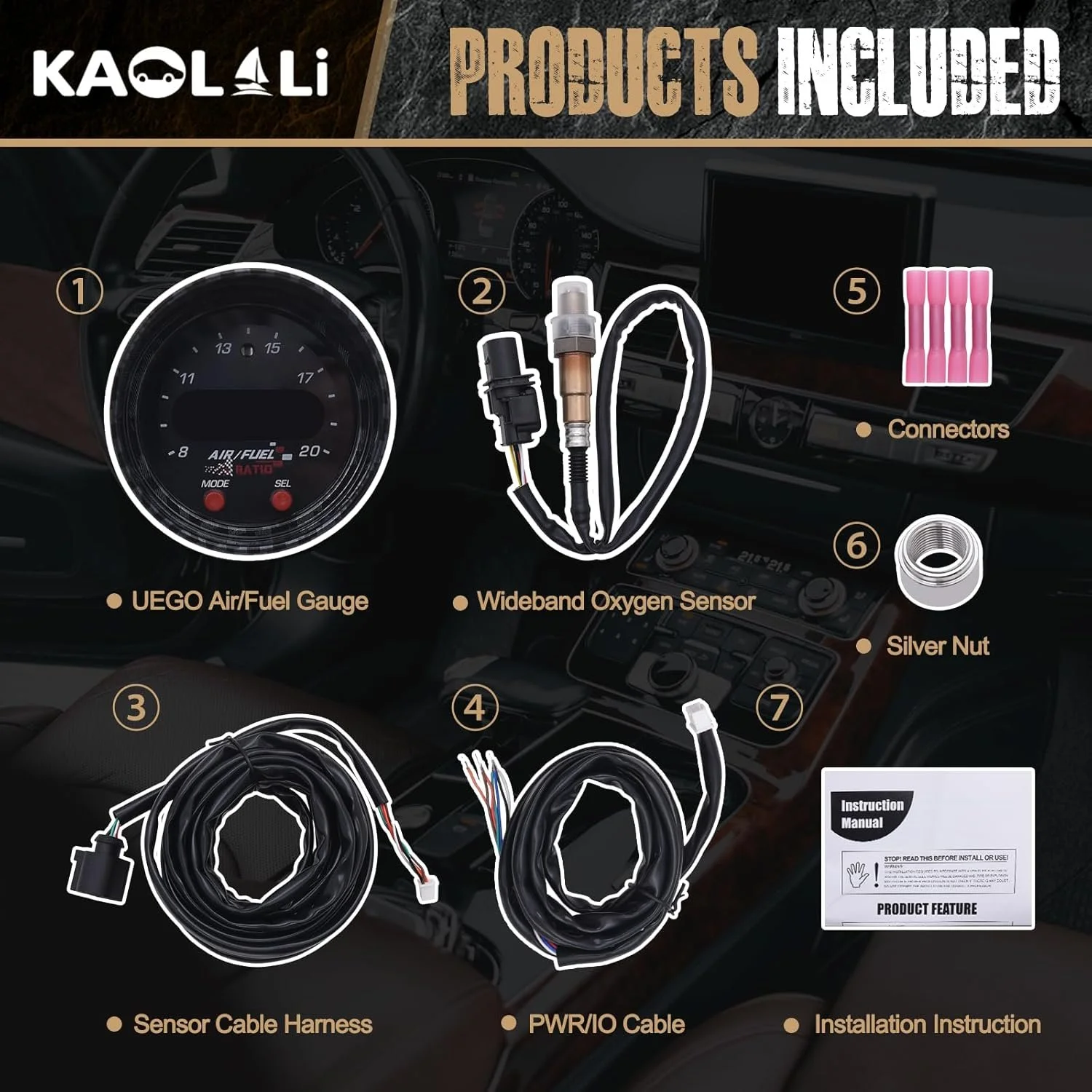 Широкосмуговий датчик співвідношення повітря/палива KAOLALI 30-0300 X-Series UEGO 52мм Чорний, фото №2