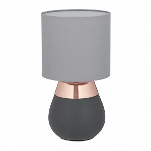Настільна лампа Relaxdays Металева основа Тканинний абажур E14 32 x 18 см Сіра/Мідна - Фото 1