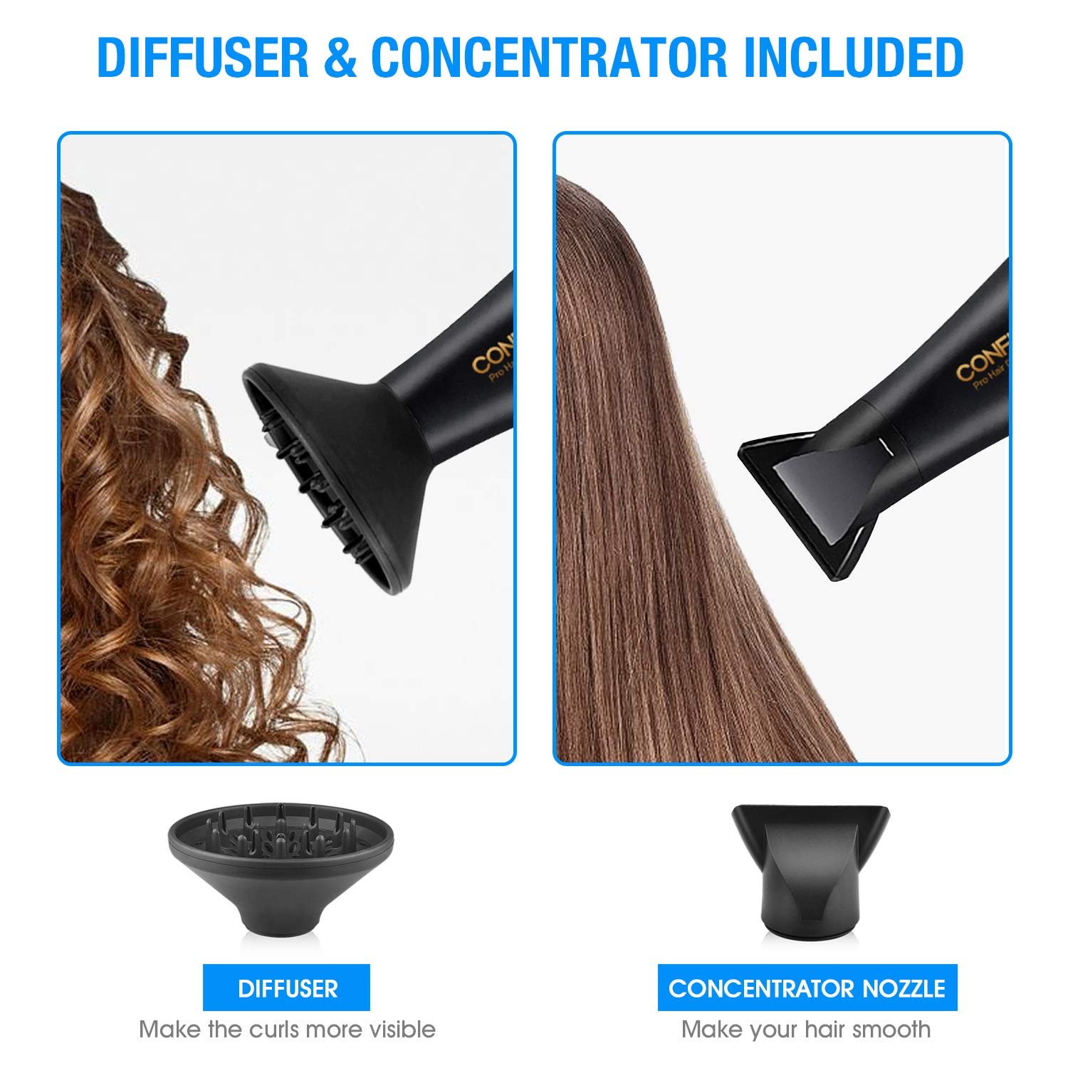 Фен Confu Ionic Salon Professional, 2300 Вт, чорний, фото №4