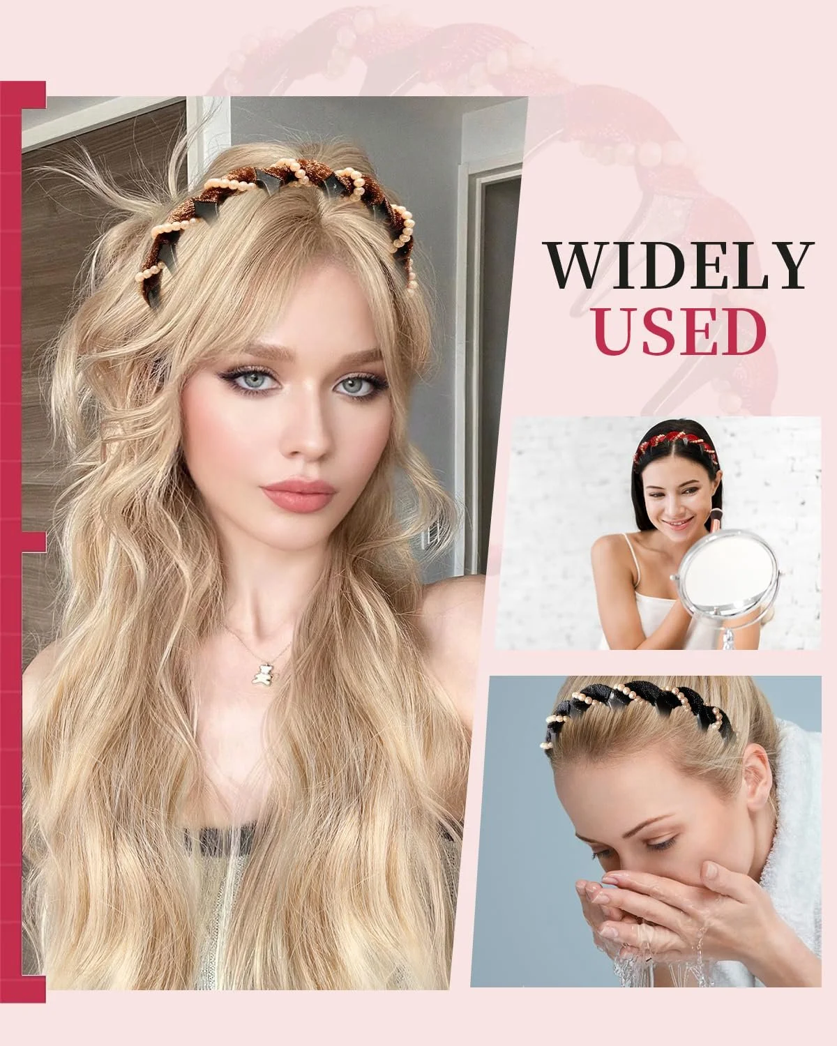 Обруч для волос 3 шт с жемчугом, фото №6