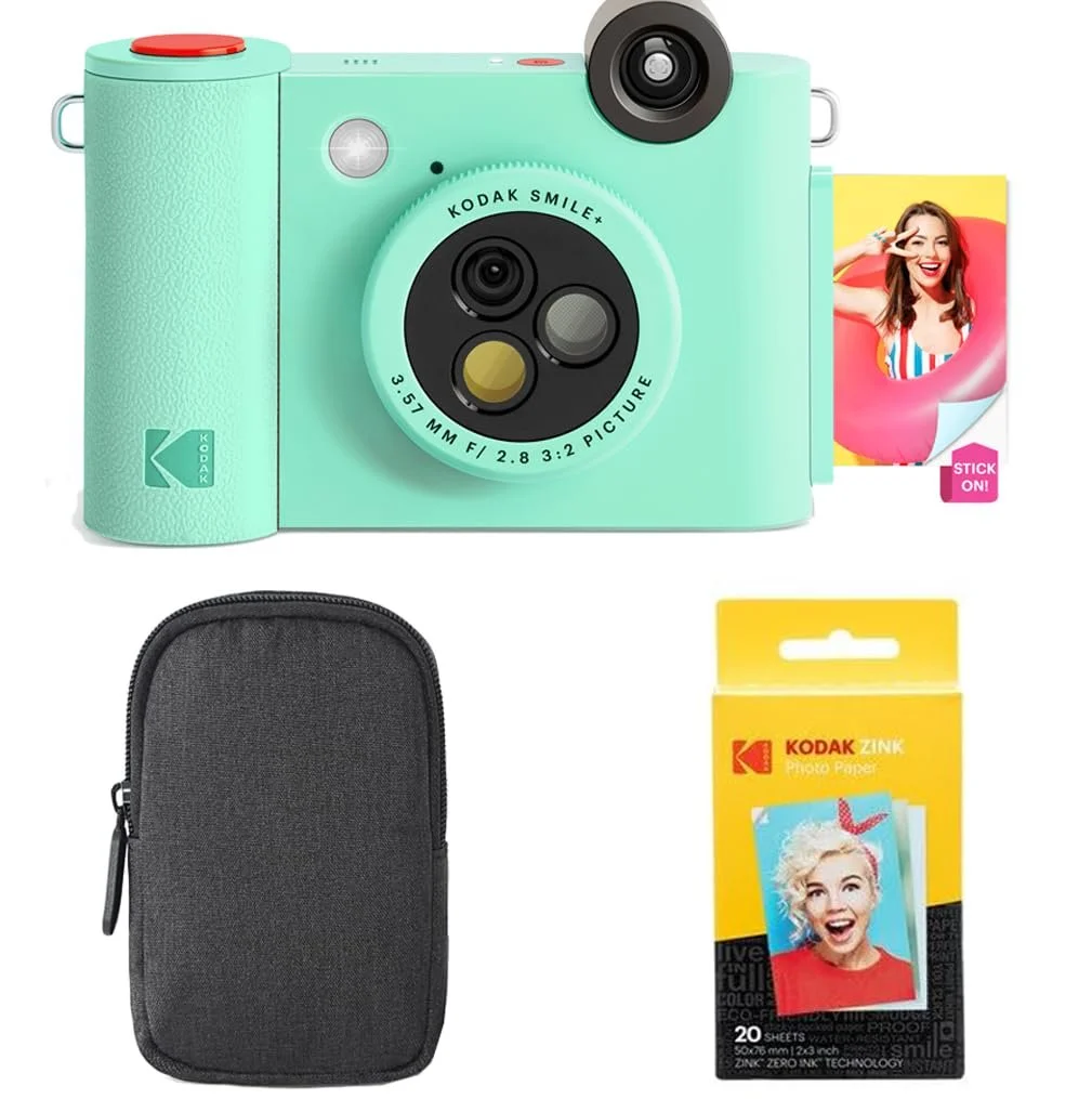 Цифровая фотокамера мгновенной печати и Bluetooth-принтер 2-в-1 Kodak Smile+ Starter Pack + чехол + 20 листов Zinc Green, фото №1