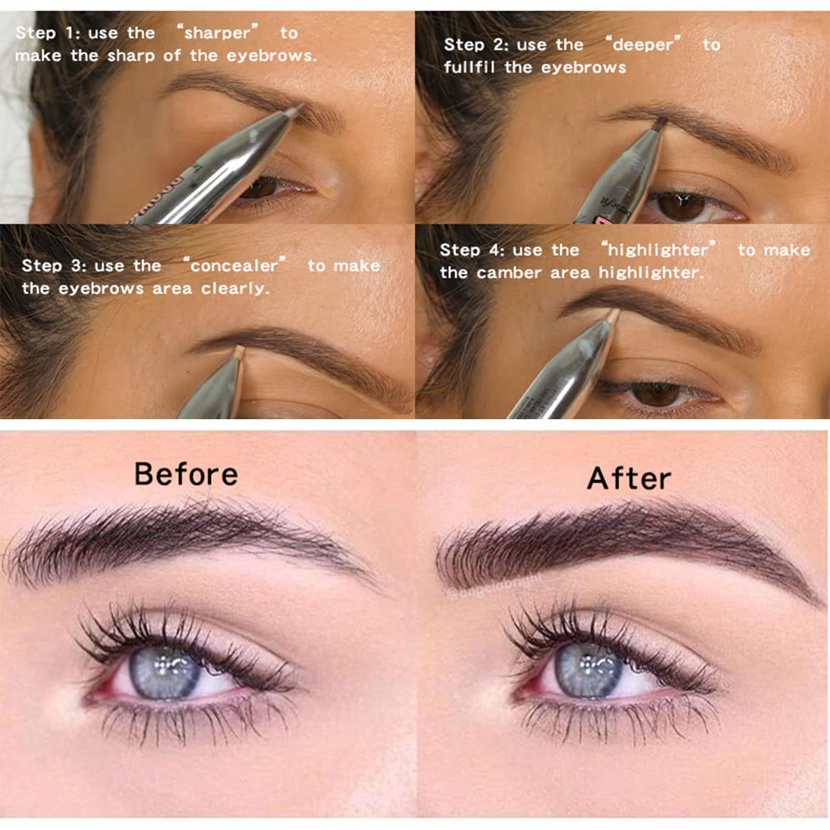 Олівець для брів BERULL 4-в-1 Brow Contour Highlight Pen Водостійкий косметичний засіб Змішані кольори, фото №5 Олівець для брів BERULL 4-в-1 Brow Contour Highlight Pen Водостійкий косметичний засіб Змішані кольори, фото №5