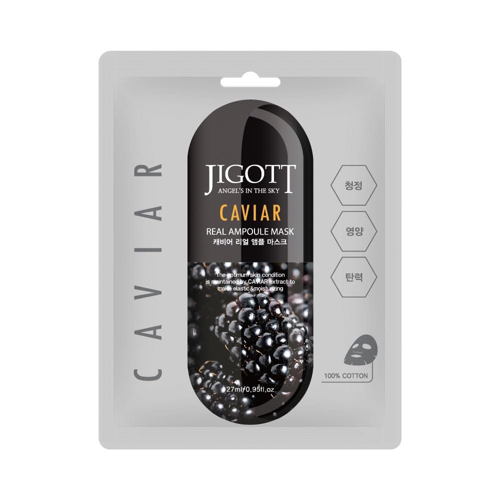 Тканинна маска для обличчя JIGOTT Caviar Real Ampoule, 27 мл, упаковка 10 штук, фото №1