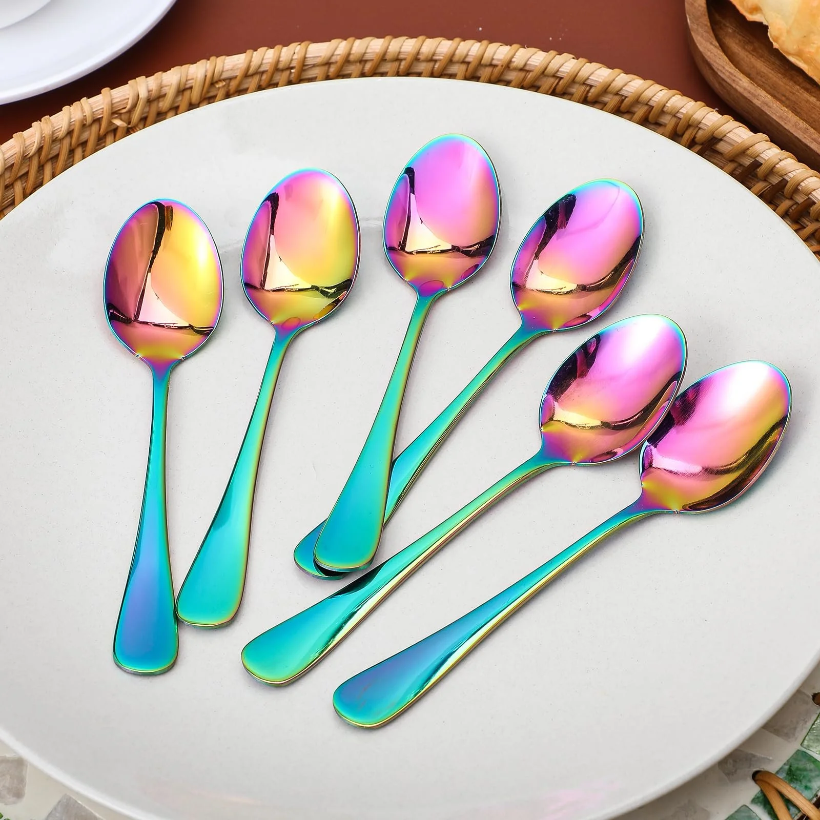 Ложка чайна з нержавіючої сталі, набір 6 штук, райдужна, 14 см, фото №7