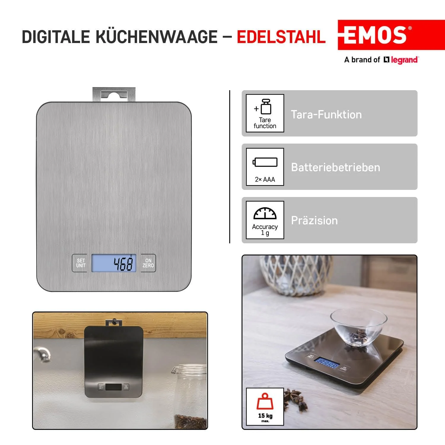Кухонні ваги EMOS EV023 Stainless Steel 15 kg Silver, фото №2 Кухонні ваги EMOS EV023 Stainless Steel 15 kg Silver, фото №2