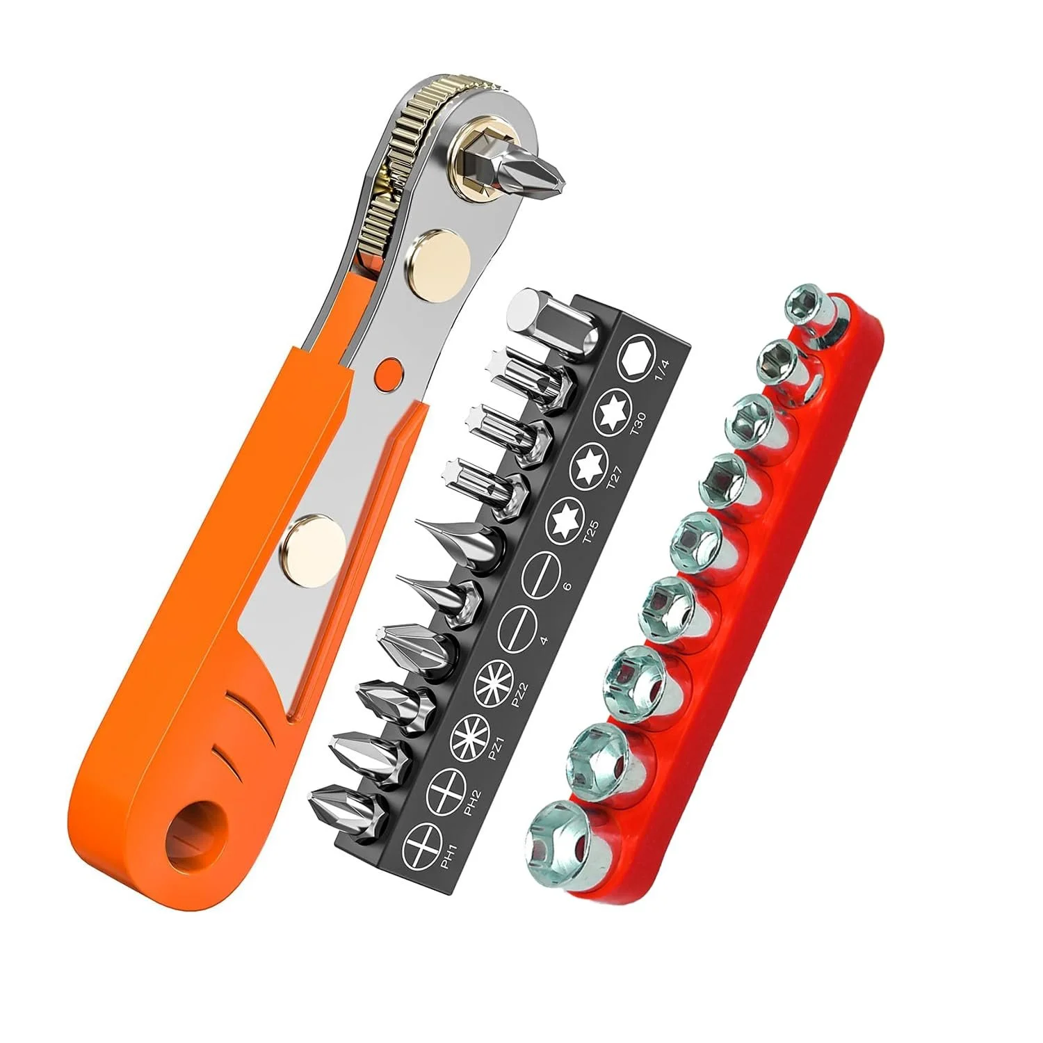 Набір викруток з тріскачкою 1/4 Магнітний Phillips Slotted Torx Hex 19 предметів, фото №1