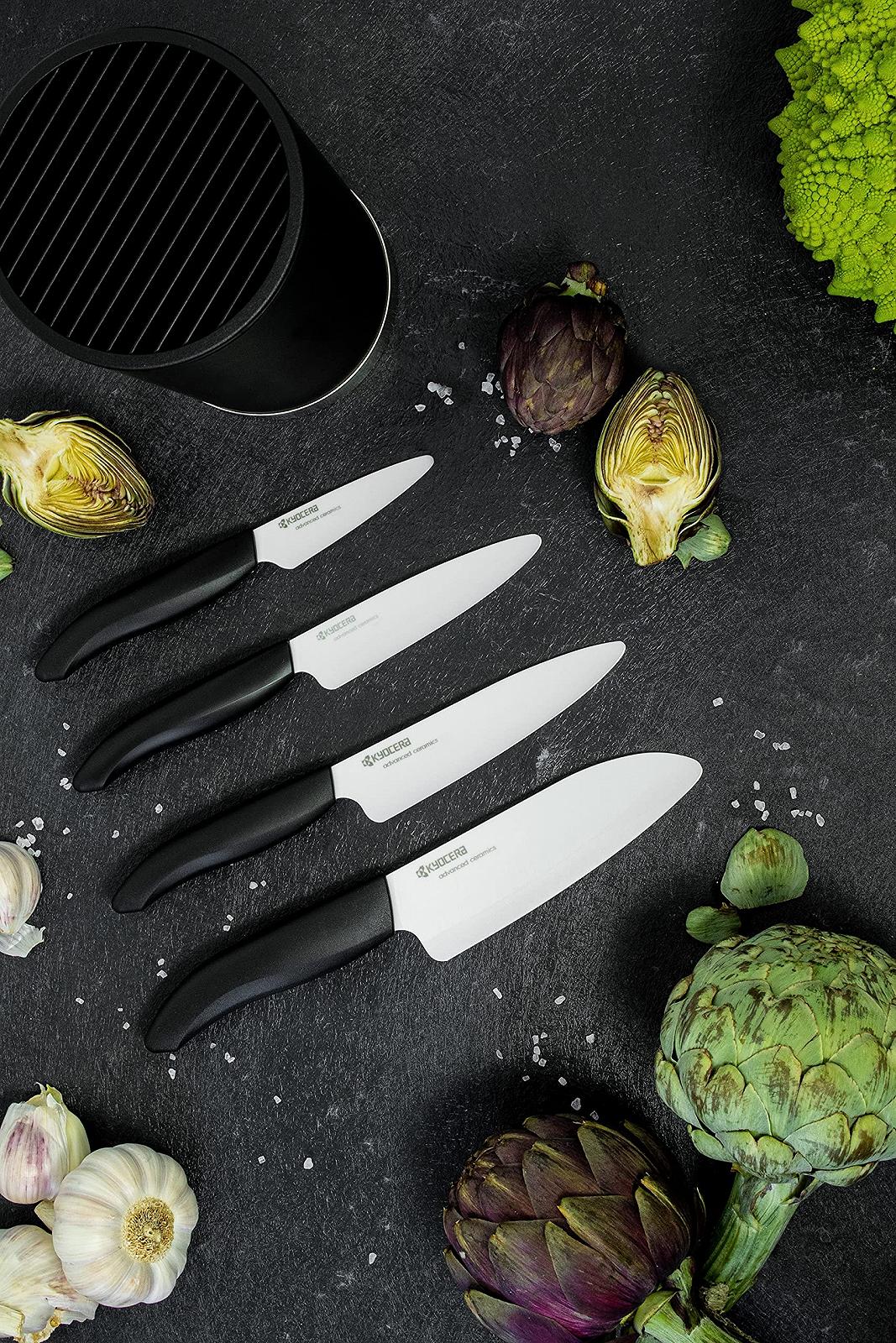Набор ножей Kyocera Soft-Touch, до 8 ножей, с 4 керамическими ножами GEN, нож сантоку, нож универсальный, нож для овощей, нож для чистки овощей, круглый блок для ножей из пластика и нержавеющей стали, черный, фото №4