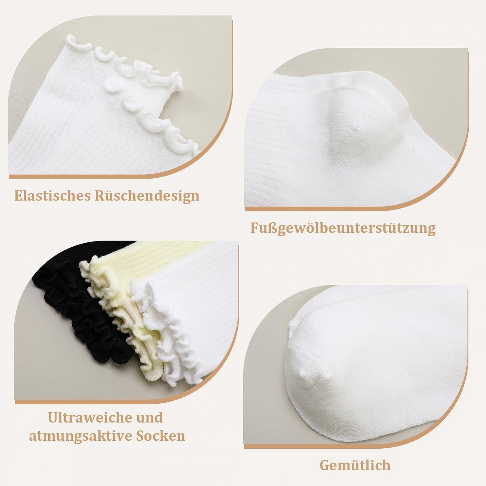 Носки с оборками Женские носки с оборками Хлопковые вязаные носки до середины икры для обуви лолита Женские девушки, 6 пар, фото №3