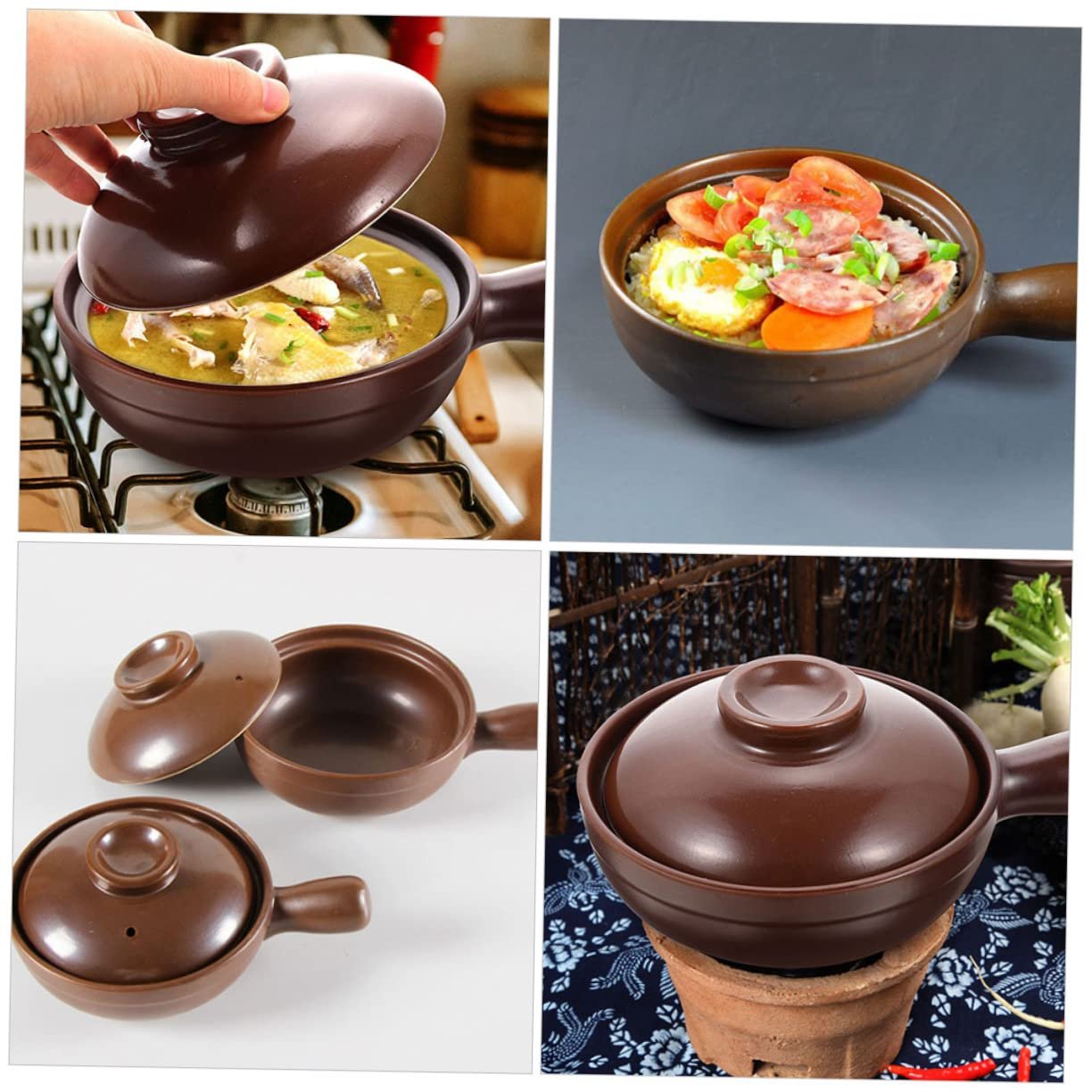 Глиняная кастрюля HEMOTON с крышкой керамическая корейская для супа и тушения, фото №8