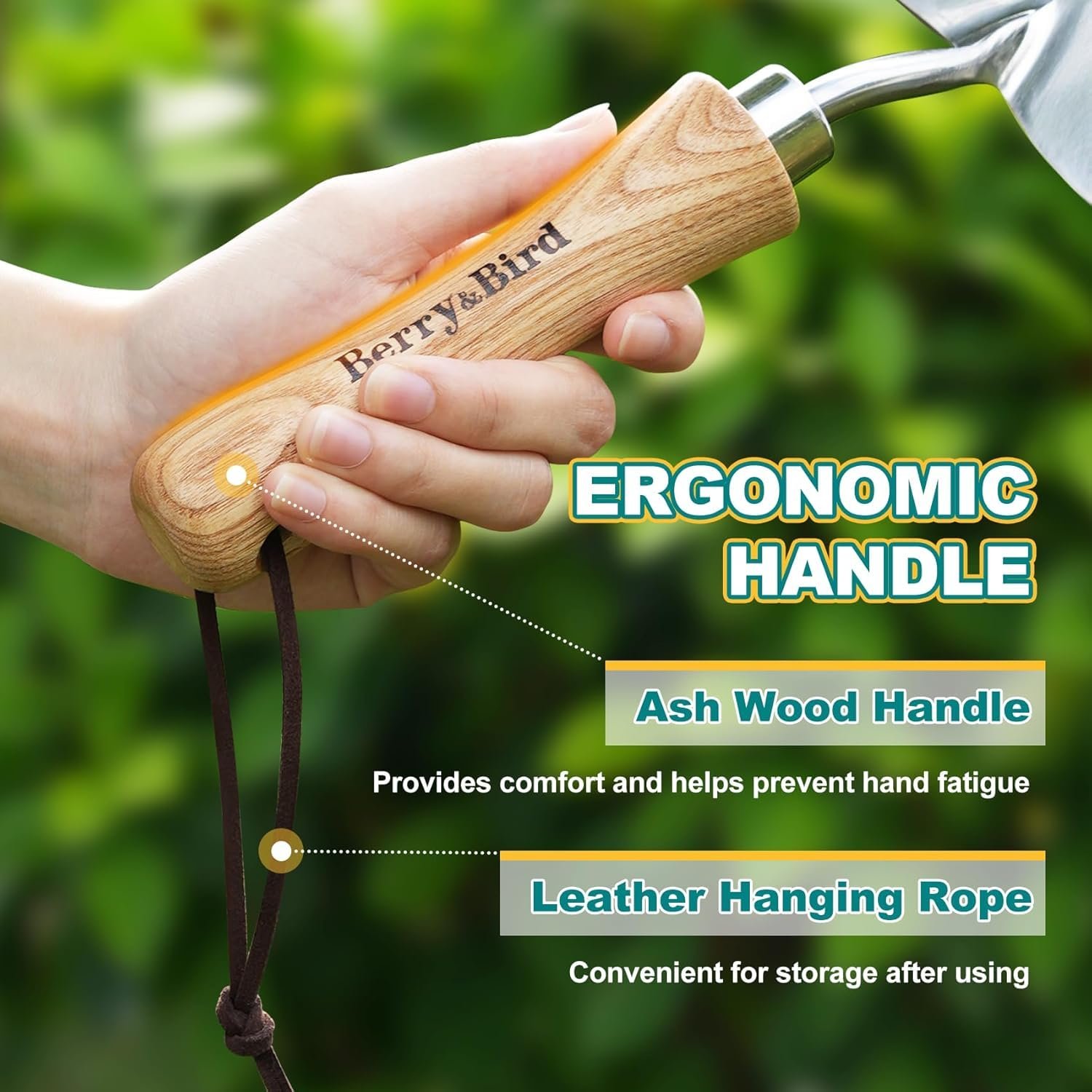 Лопата совковая посадочный Berry&Bird из нержавеющей стали с деревянной ручкой, измерительная шкала, фото №3