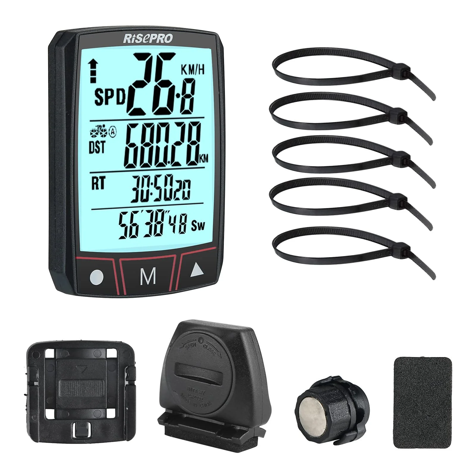 Велокомпьютер RISEPRO Wireless Waterproof Multifunctional Backlit LCD Black, фото №7