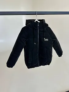 Дитяча демісезонна курточка з капюшоном від 74 до 158 розмір, весна/осінь чорна матова synthetic.ua - Фото 1