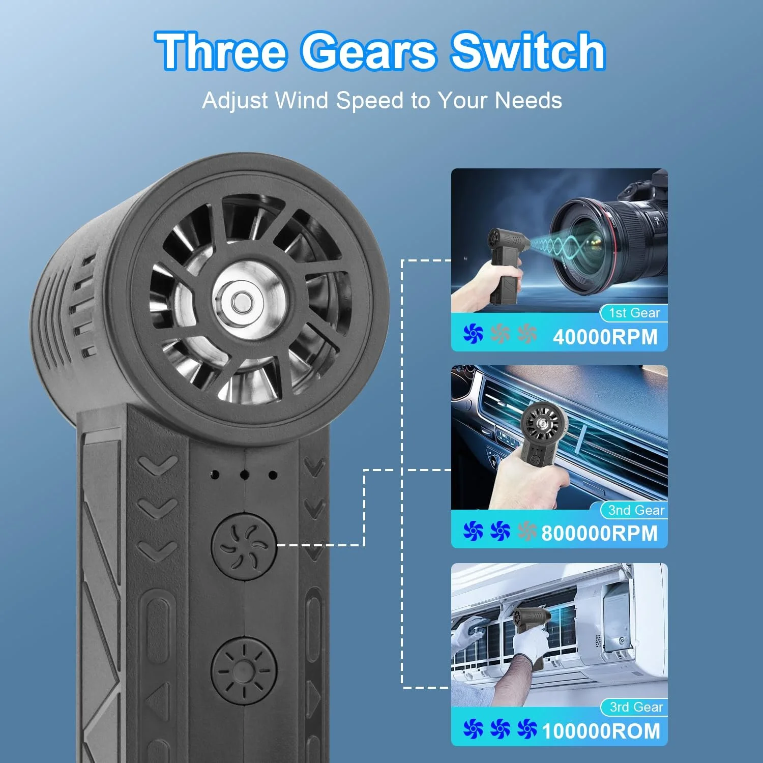 Электрический очиститель воздуха 3-скоростной 100000 RPM Cordless, фото №4