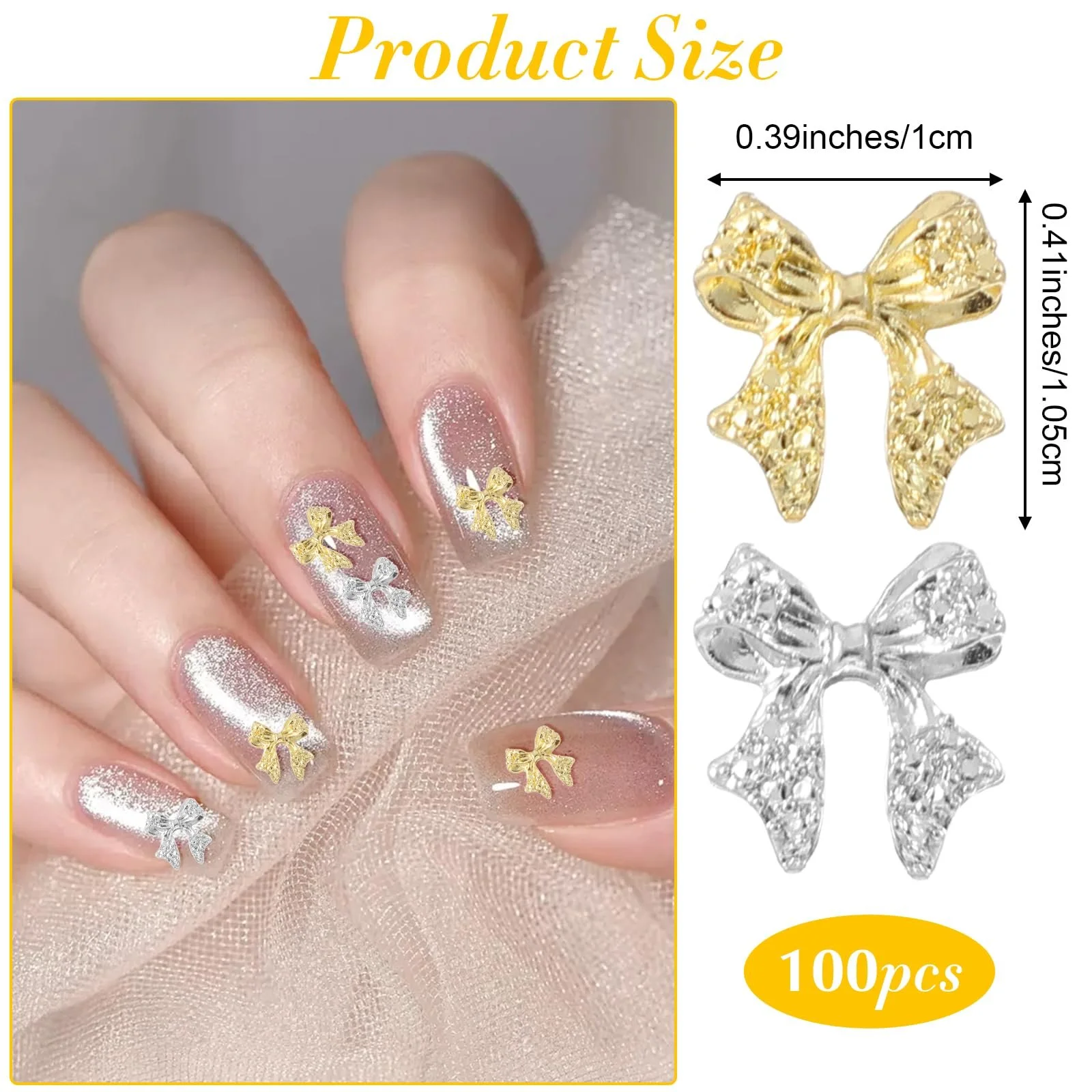 Украшения для ногтей (100 шт.) Золотой, Серебряный, фото №2