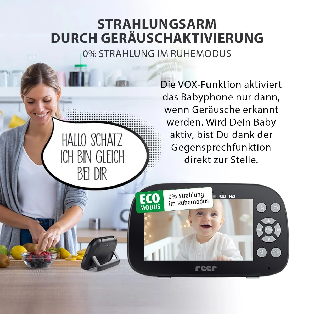 Відеоняня reer BabyCam Pro HD Move 5" HD FHSS 300 м Pan & Tilt 4x Zoom, фото №3 Відеоняня reer BabyCam Pro HD Move 5" HD FHSS 300 м Pan & Tilt 4x Zoom, фото №3