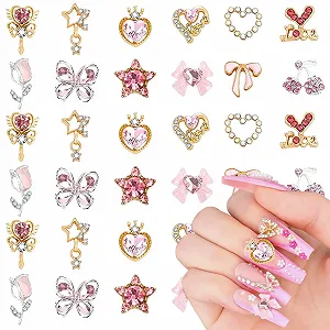 Набір прикрас для нігтів 48шт Прикраса для нігтів Серце Зірка Тюльпан Прикраса для нігтів Вишня 3D сплав - Фото 1
